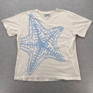 Marushka Handprints Starfish Graphic T Shirt Women XL White Blue Coastal Beach